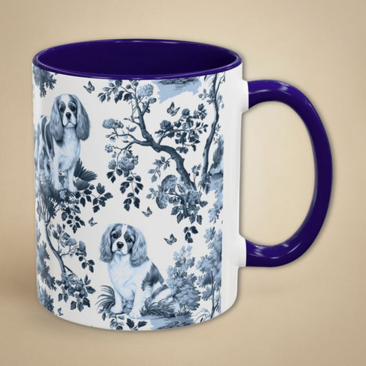 Cavalier King Charles Spaniel (Blenheim) Garden Toile Deux 11 oz ceramic mug, right view