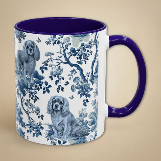 Cavalier King Charles Spaniel (Ruby) Garden Toile Deux 11 oz ceramic mug, right view