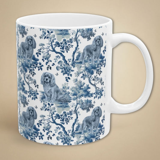Cavalier King Charles Spaniel (Ruby) Garden Toile Deux 11 oz ceramic mug, right view