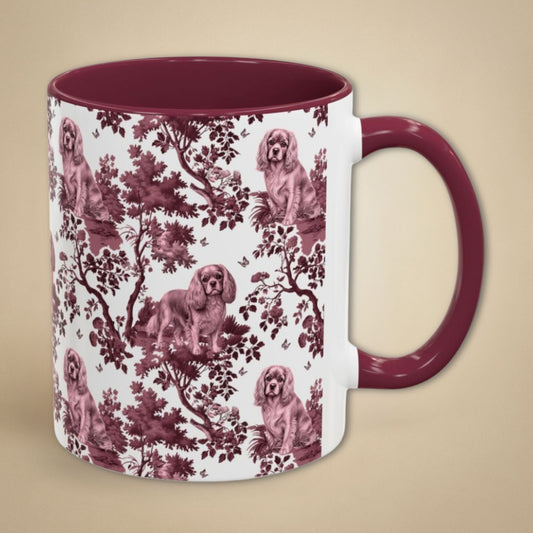Cavalier King Charles Spaniel (Ruby) Petite Cranberry Toile 11 oz ceramic mug, right view