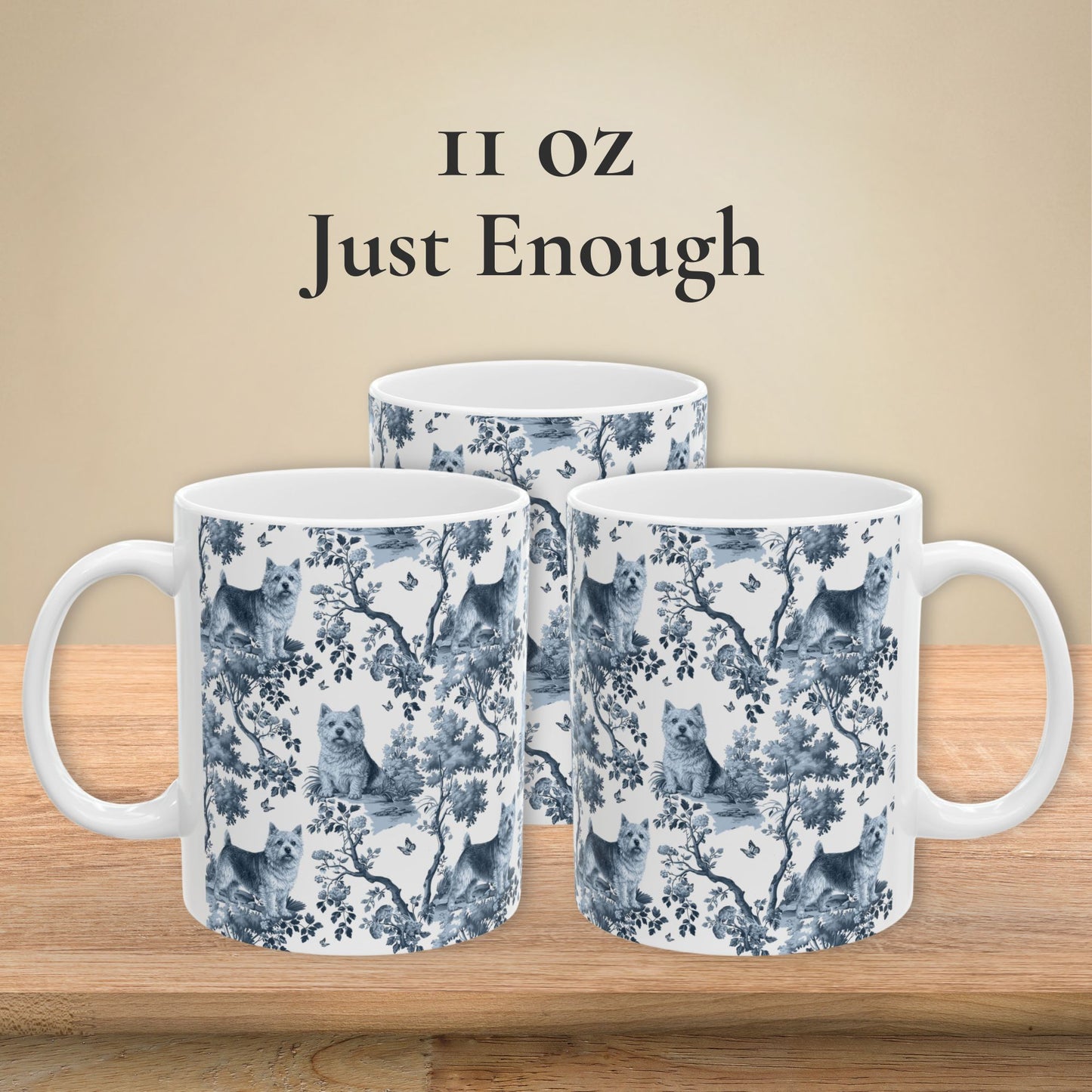 Norwich Terrier Mug - Blue Toile Pattern