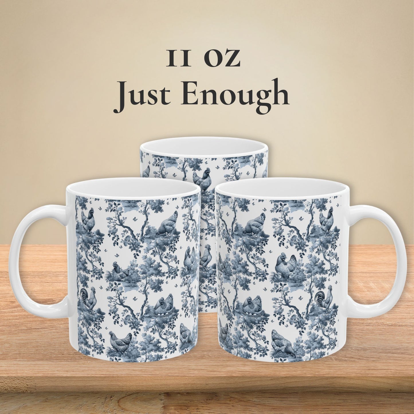 Chicken Mug - Blue Toile Pattern
