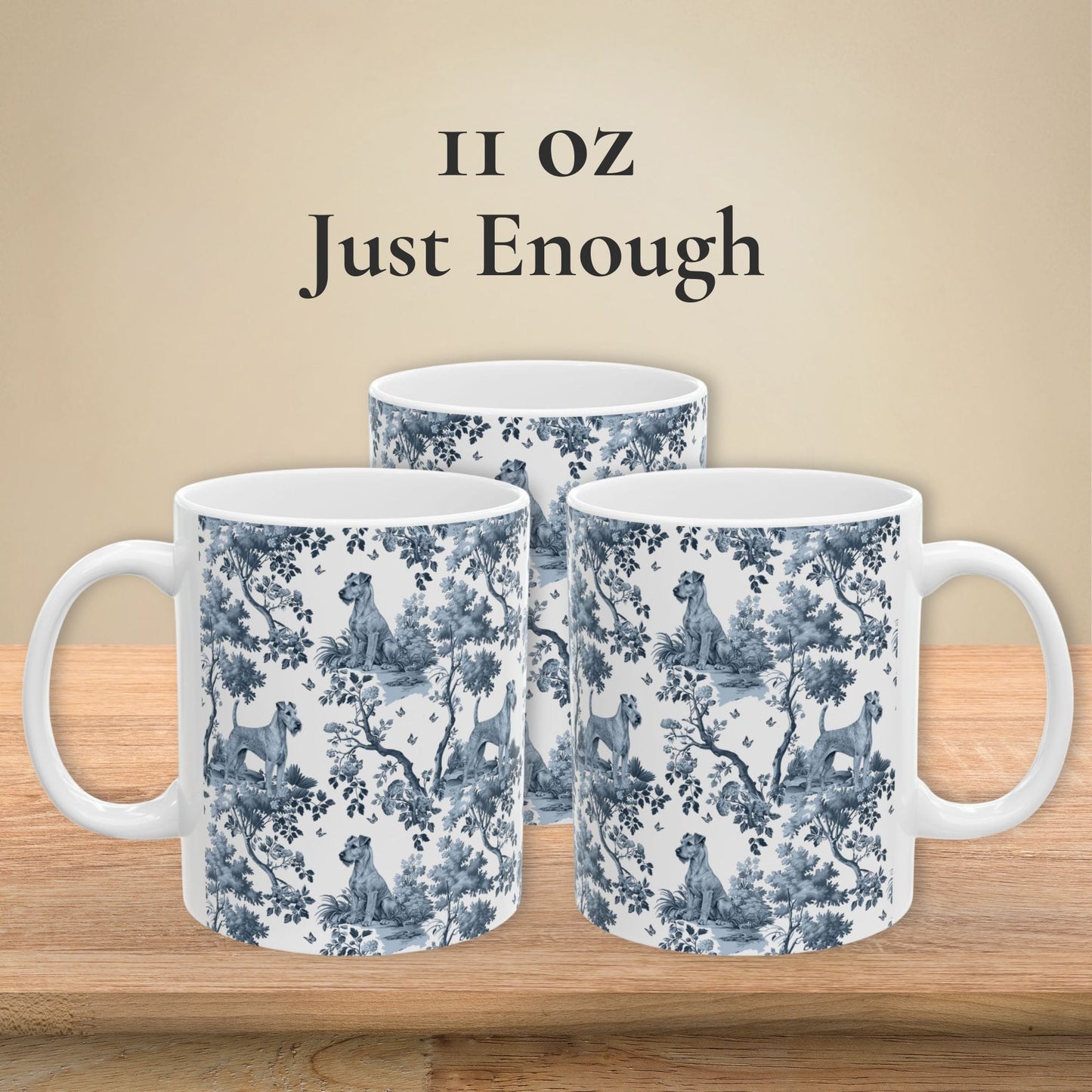 Irish Terrier Mug - Blue Toile Pattern