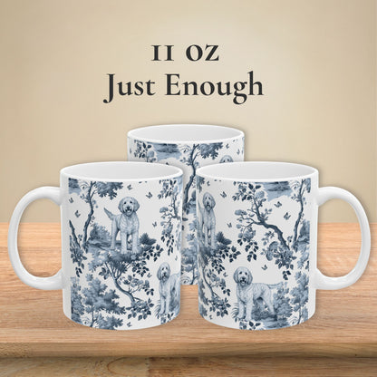 Labradoodle Mug - Blue Toile Pattern