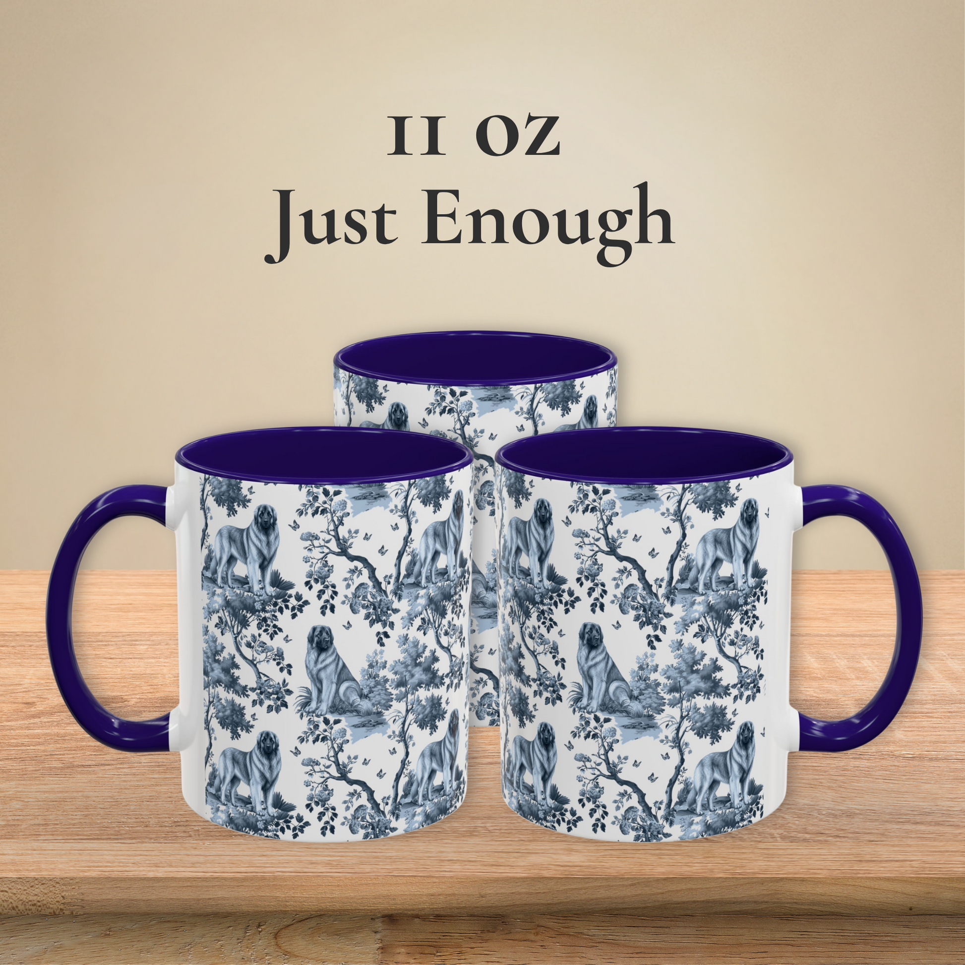 Leonberger blue toile coffee mug 11 oz front view