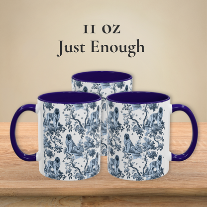 Leonberger blue toile coffee mug 11 oz front view