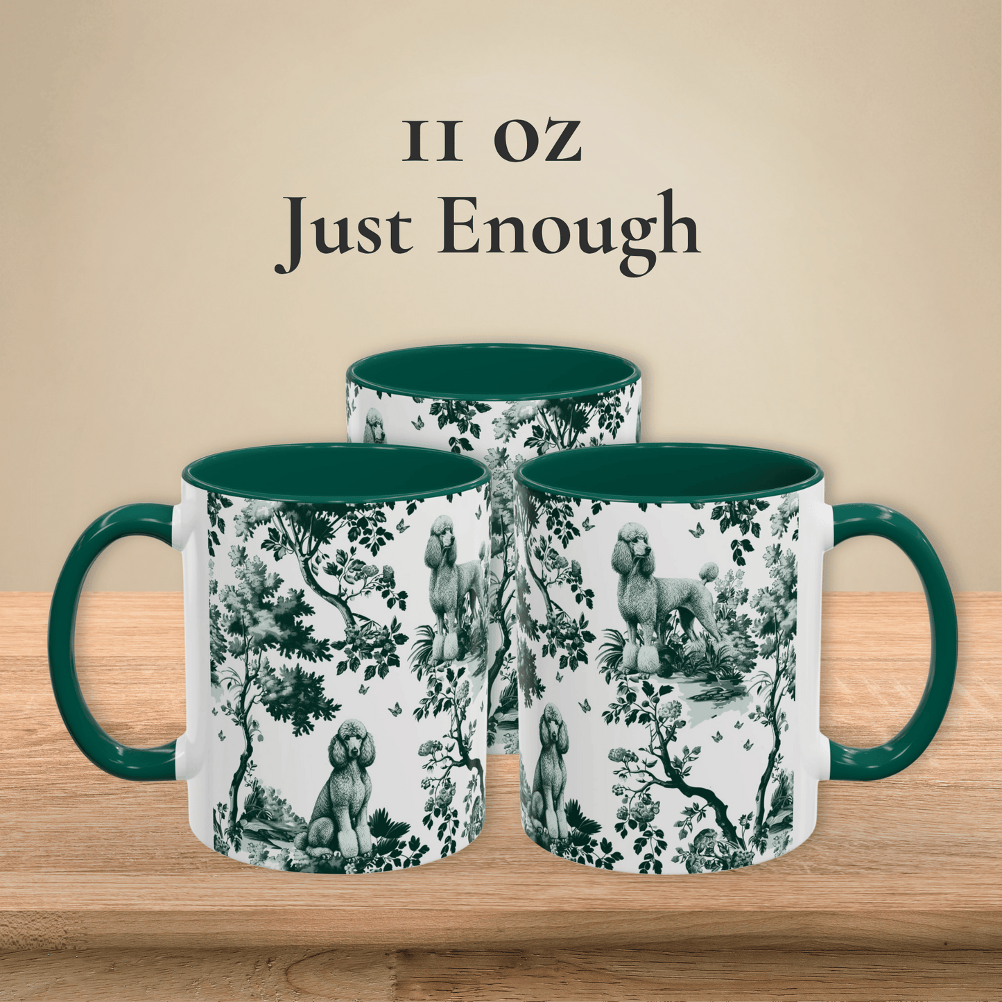 Standard Poodle Mug - Dark Green Mug Toile Pattern