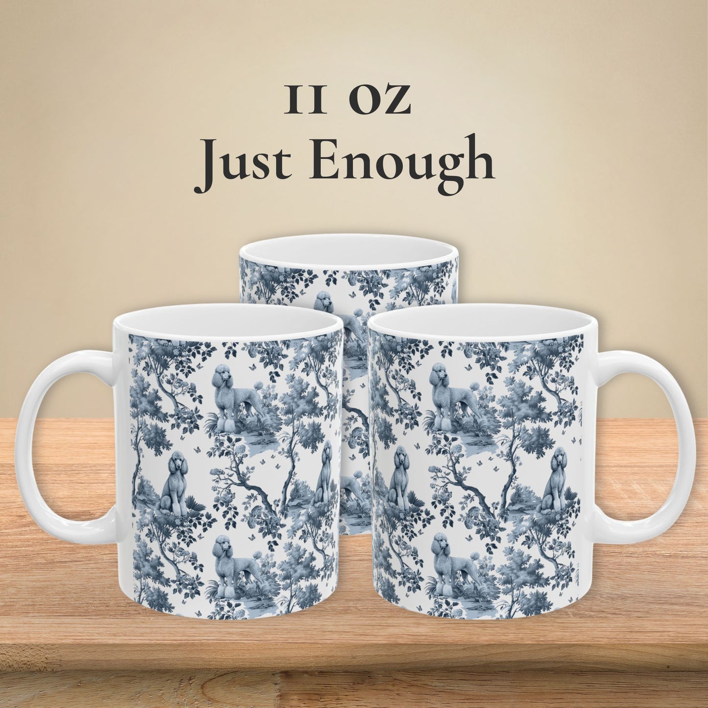 Standard Poodle Mug - Blue Toile Pattern