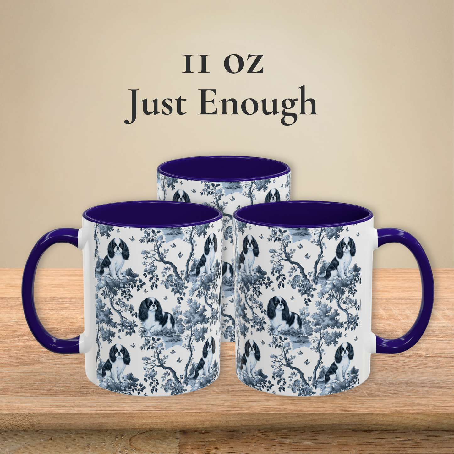 English Toy Spaniel blue toile coffee mug 11 oz front view