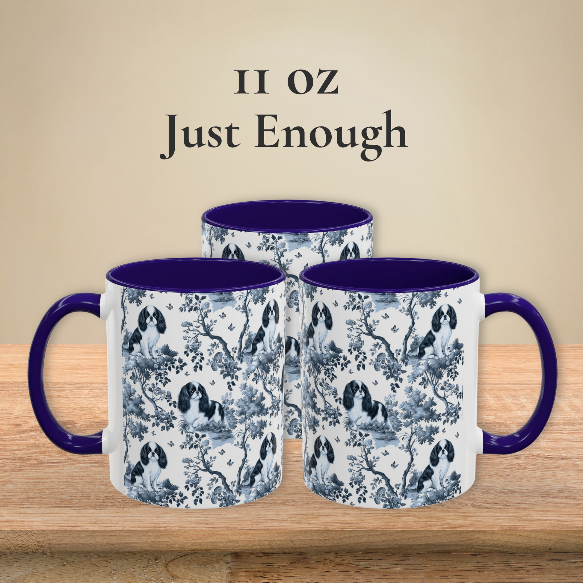 English Toy Spaniel blue toile coffee mug 11 oz front view