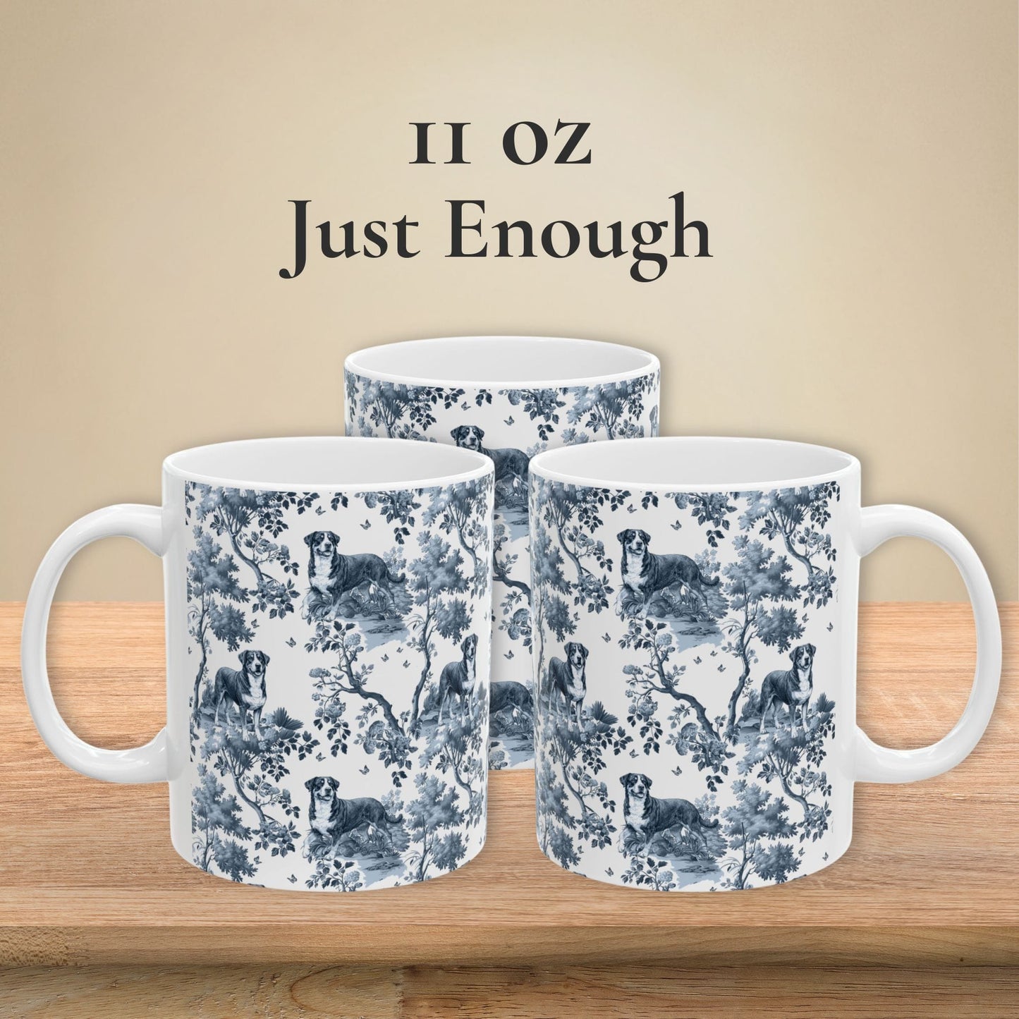 Greater Swiss Mountain Dog Mug - Blue Toile Pattern