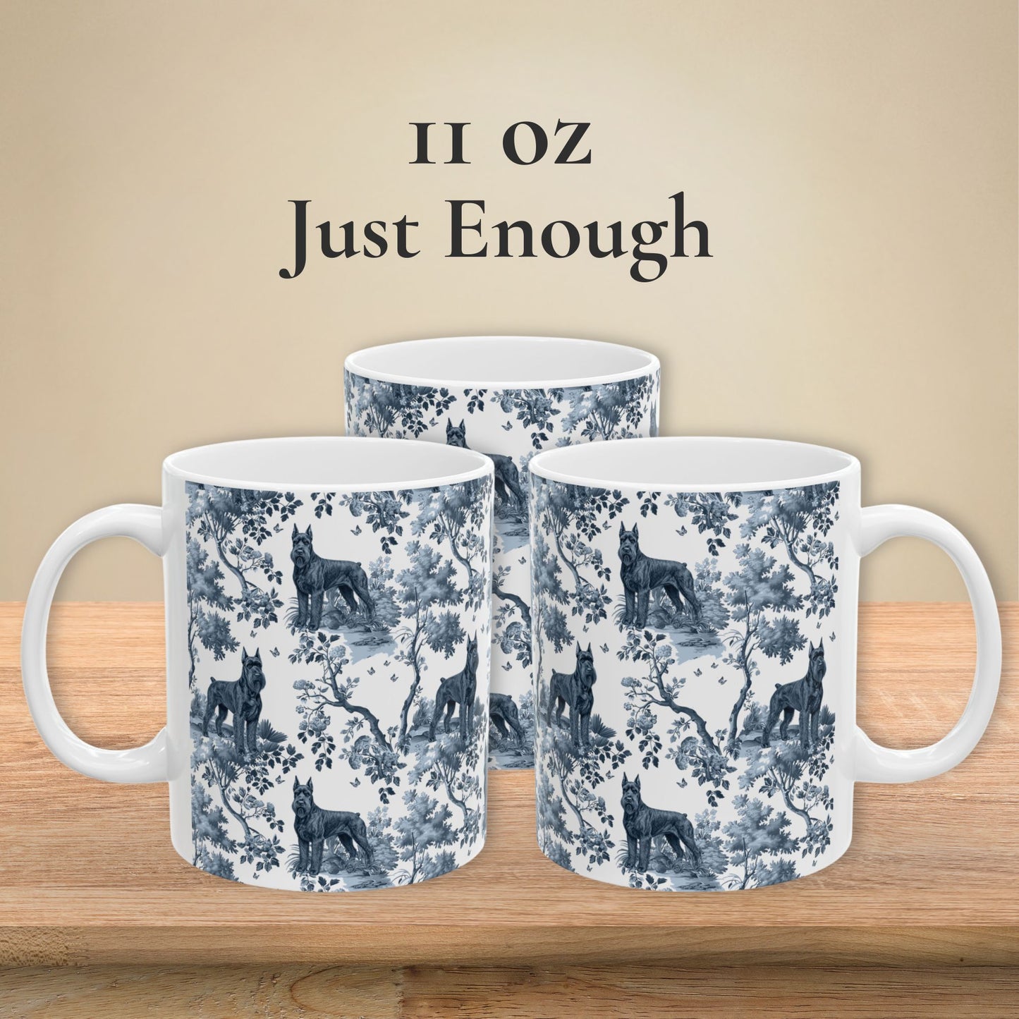 Giant Schnauzer Mug - Blue Toile Pattern