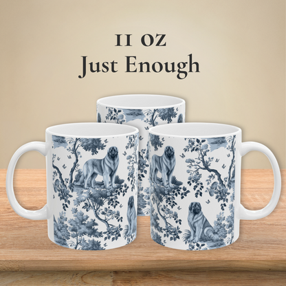 Leonberger blue toile coffee mug 11 oz with white handle front view