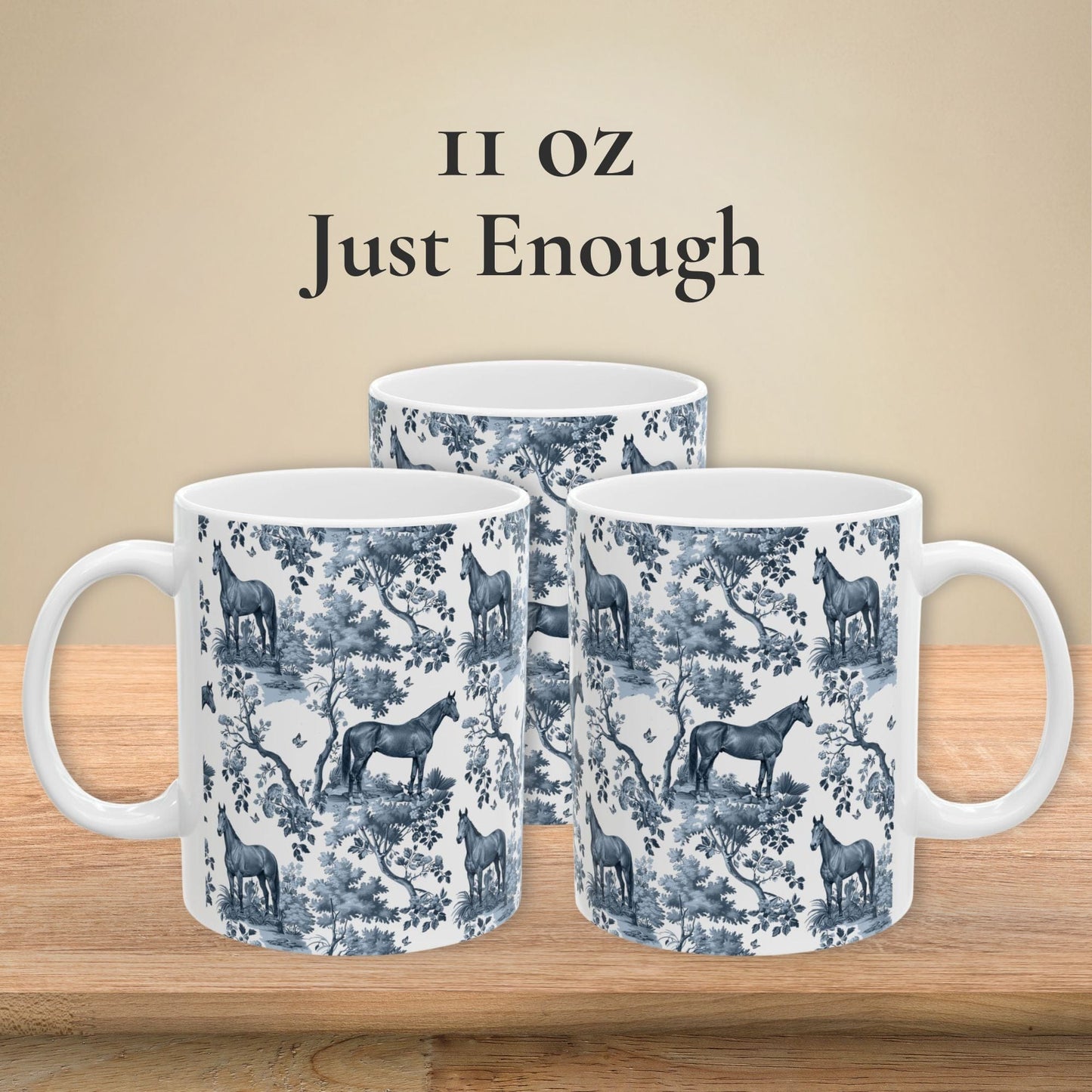 Thoroughbred Horse Mug - Blue Toile Pattern