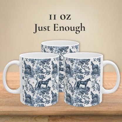 Thoroughbred Horse Mug - Blue Toile Pattern