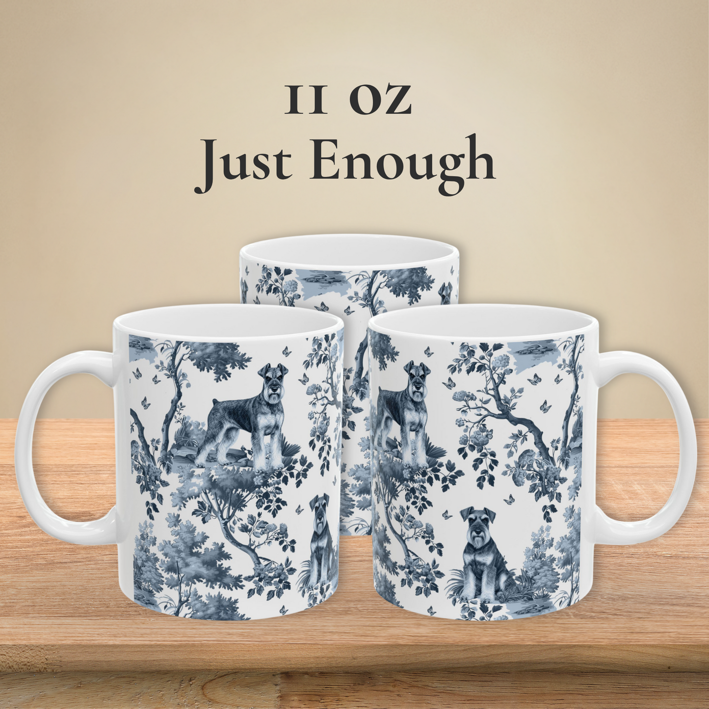 Standard Schnauzer Mug - Blue Toile Pattern