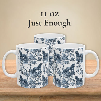 Friesian Horse Mug - Blue Toile Pattern
