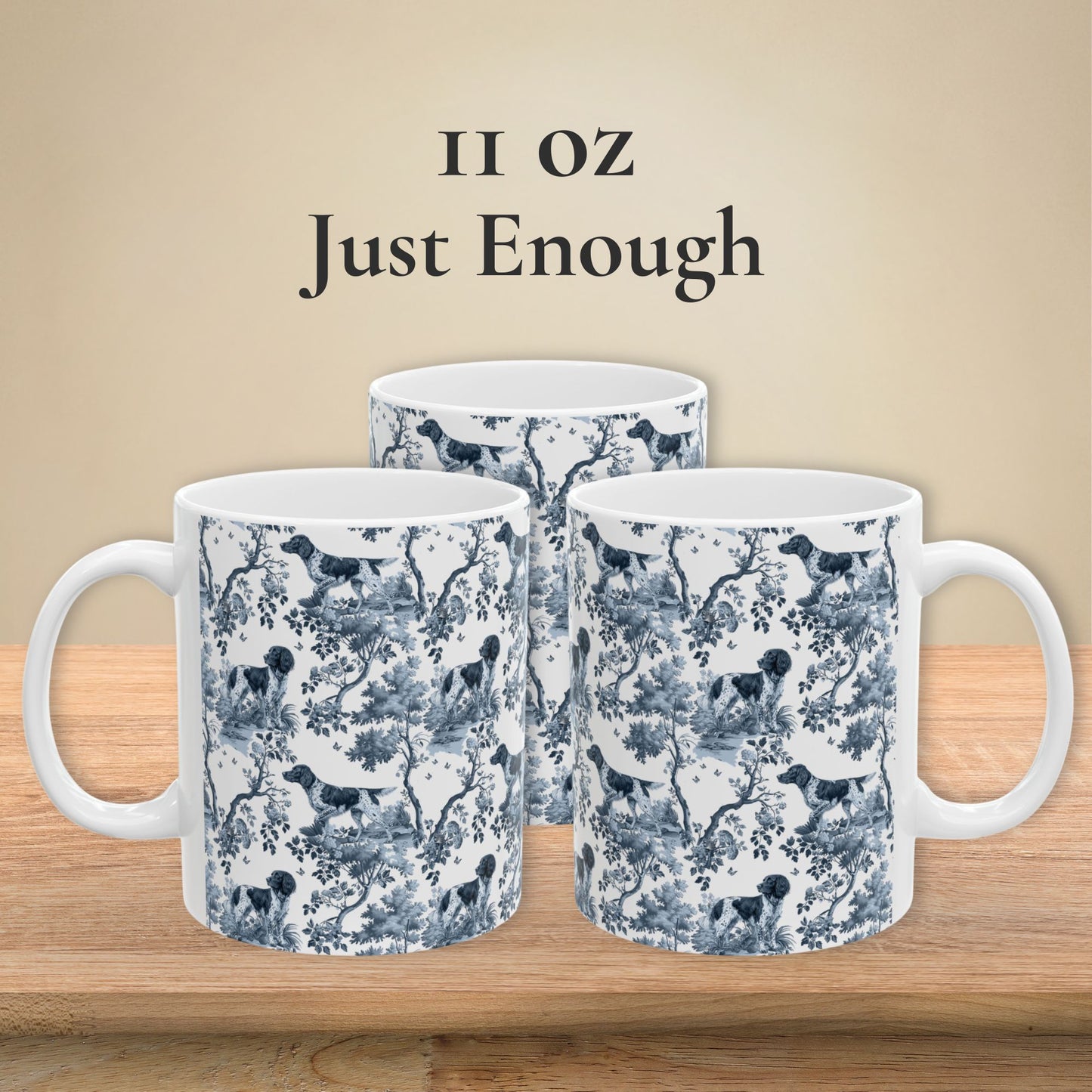 Large Munsterlander Mug - Blue Toile Pattern