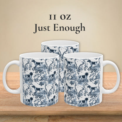Large Munsterlander Mug - Blue Toile Pattern