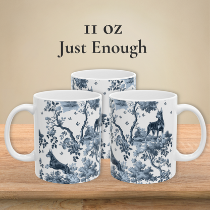 Doberman 2 Mug - Blue Toile Pattern
