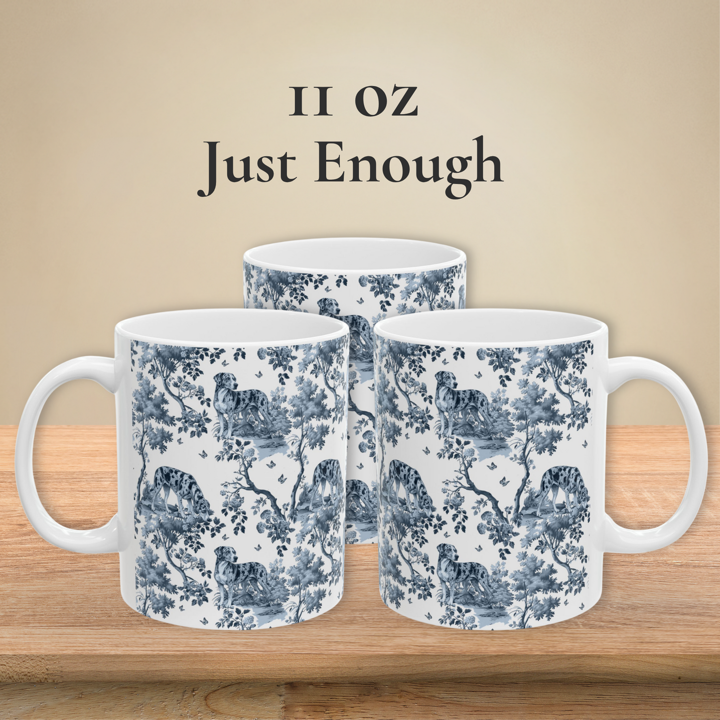Catahoula Leopard Dog  Mug - Blue Toile Pattern