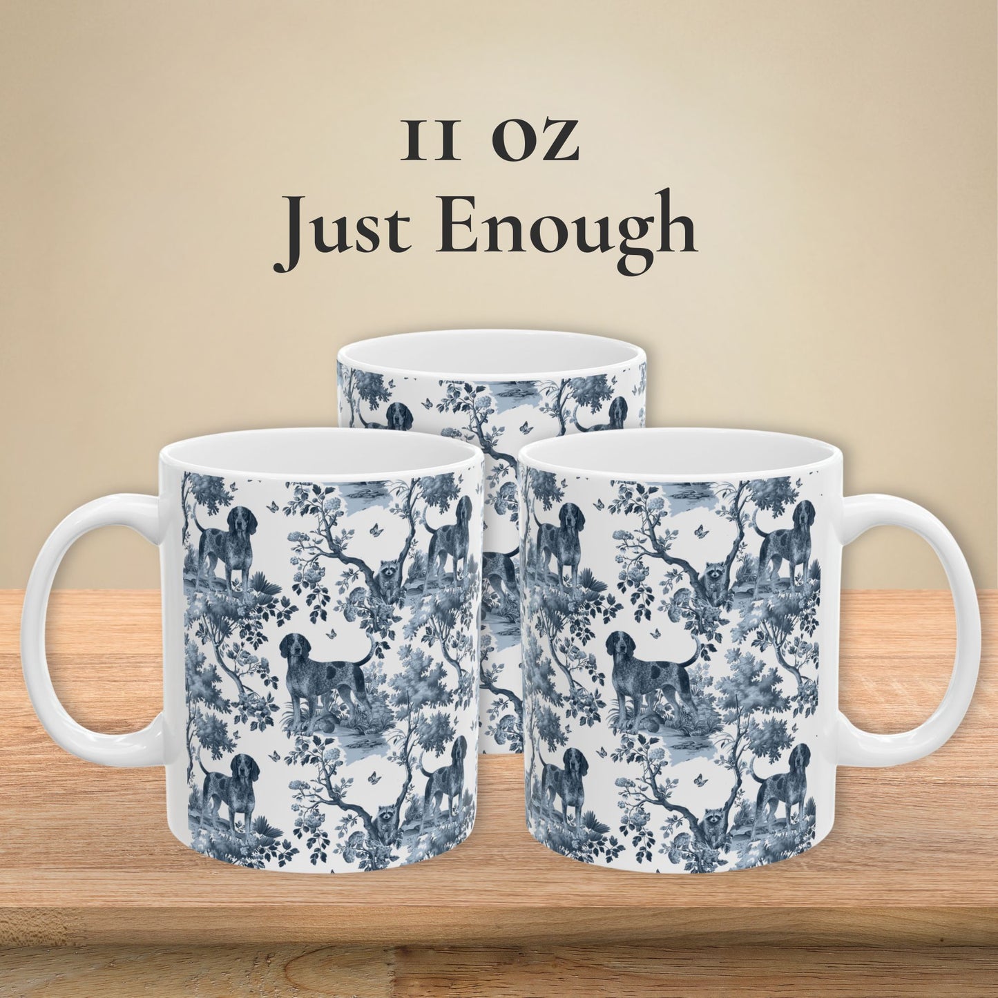 Bluetick Coonhound Mug - Blue Toile Pattern
