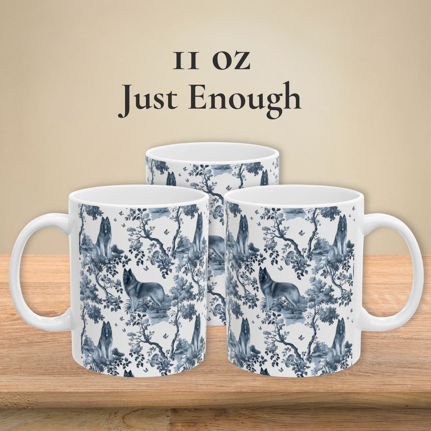 Belgian Tervuren Mug - Blue Toile Pattern