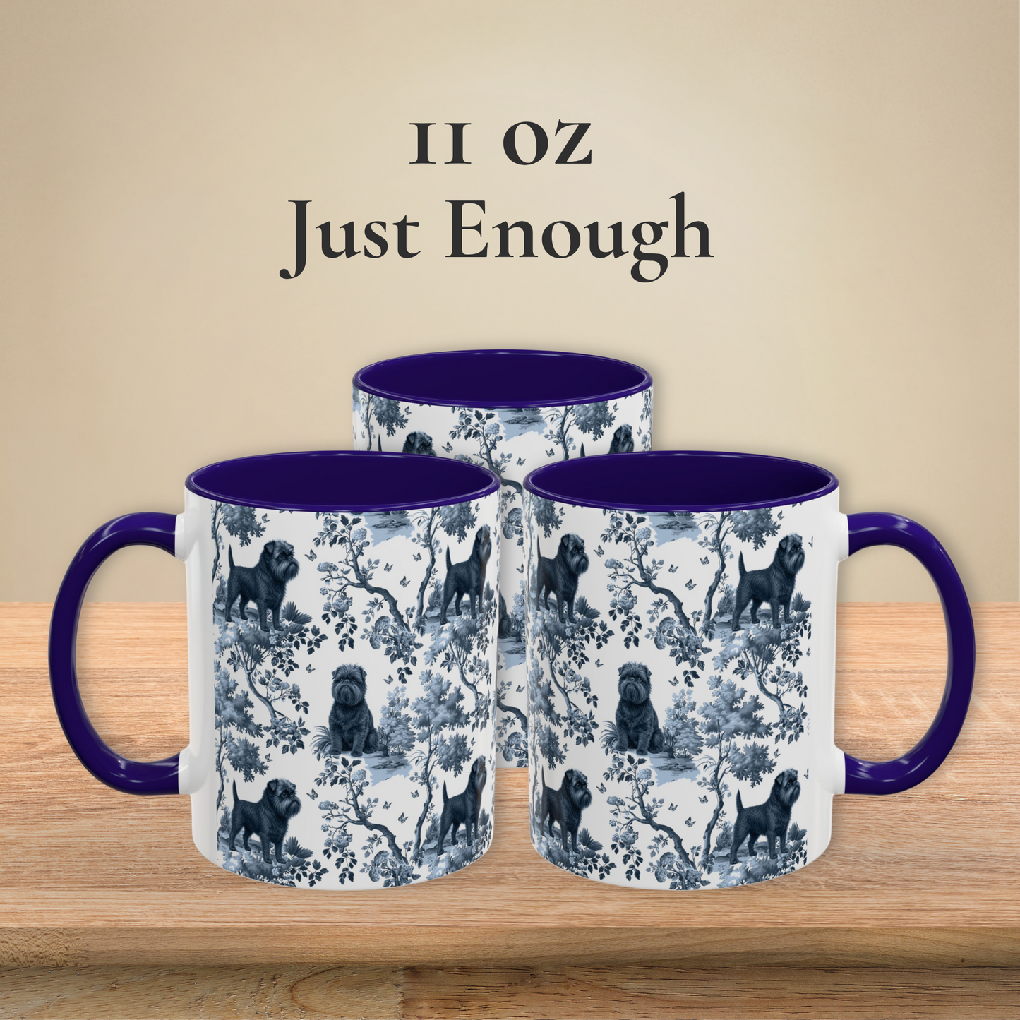 Affenpinscher blue toile coffee mug 11 oz front view