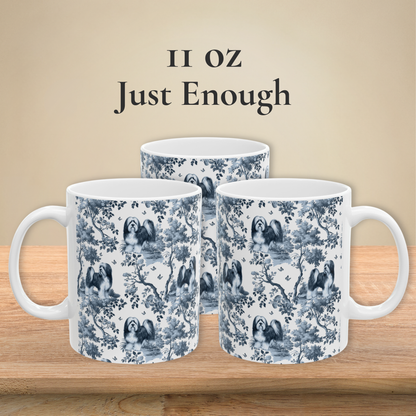 Tibetan Terrier Mug - Blue Toile Pattern