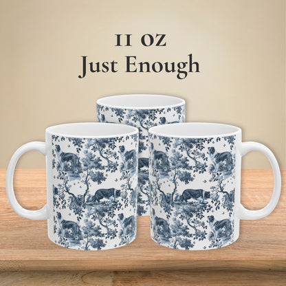 Border Collie Mug - Blue Toile Pattern
