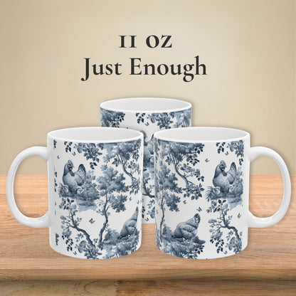 Chicken V2 Mug - Blue Toile Pattern
