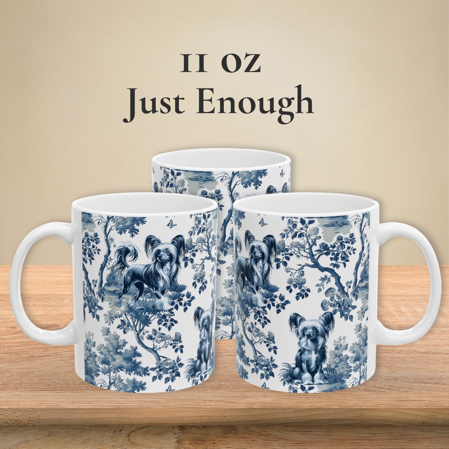 Chinese Crested Mug for Dog Mom, French Toile Dog Coffee Cup, Elegant Chinoiserie Tea Cup Gift for Dog Lover