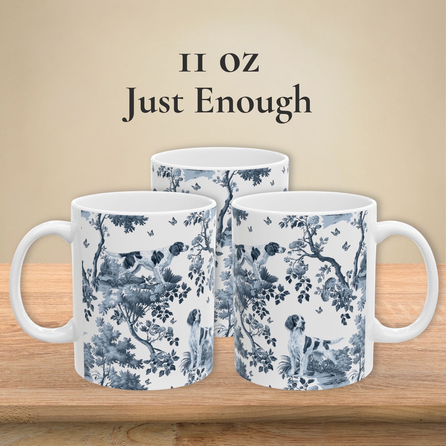 Irish Red and White Setter Mug - Blue Toile Pattern