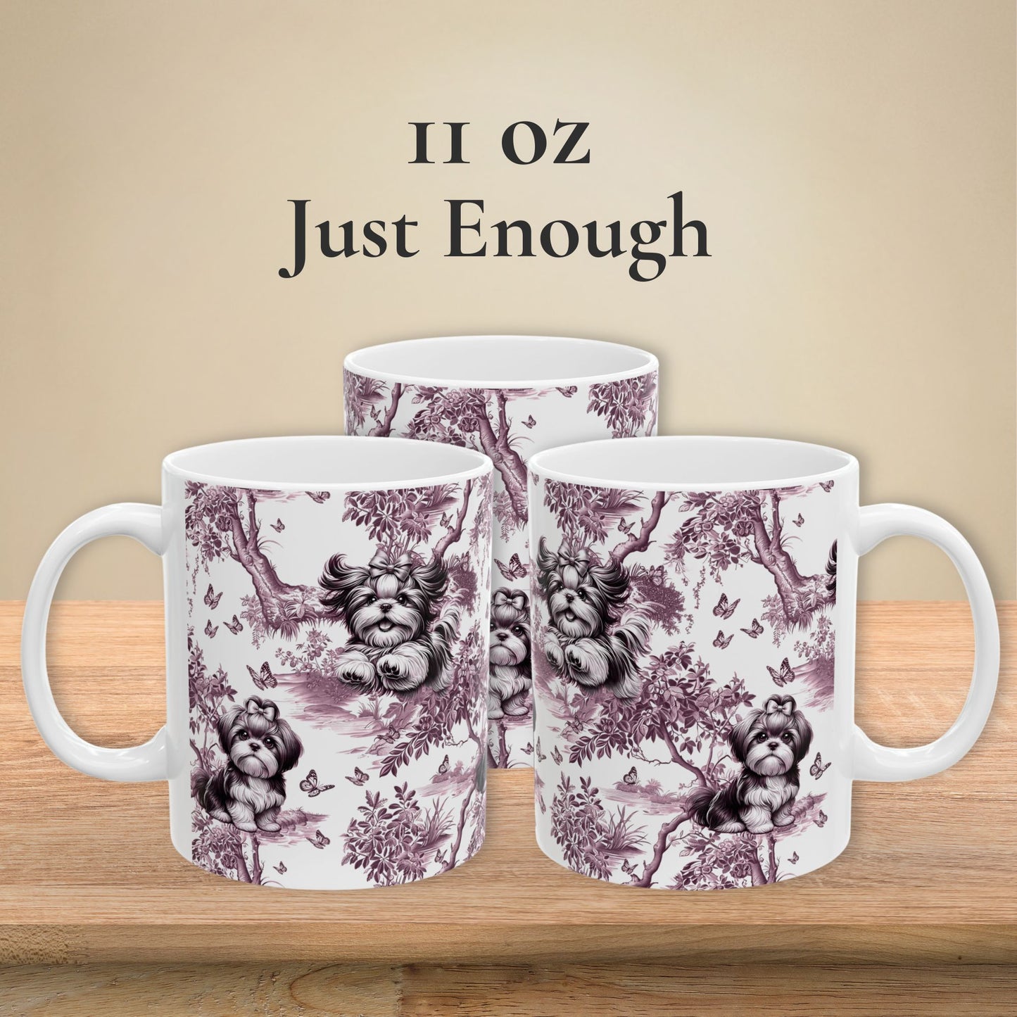 Shih Tzu Mug - Pink Toile Pattern