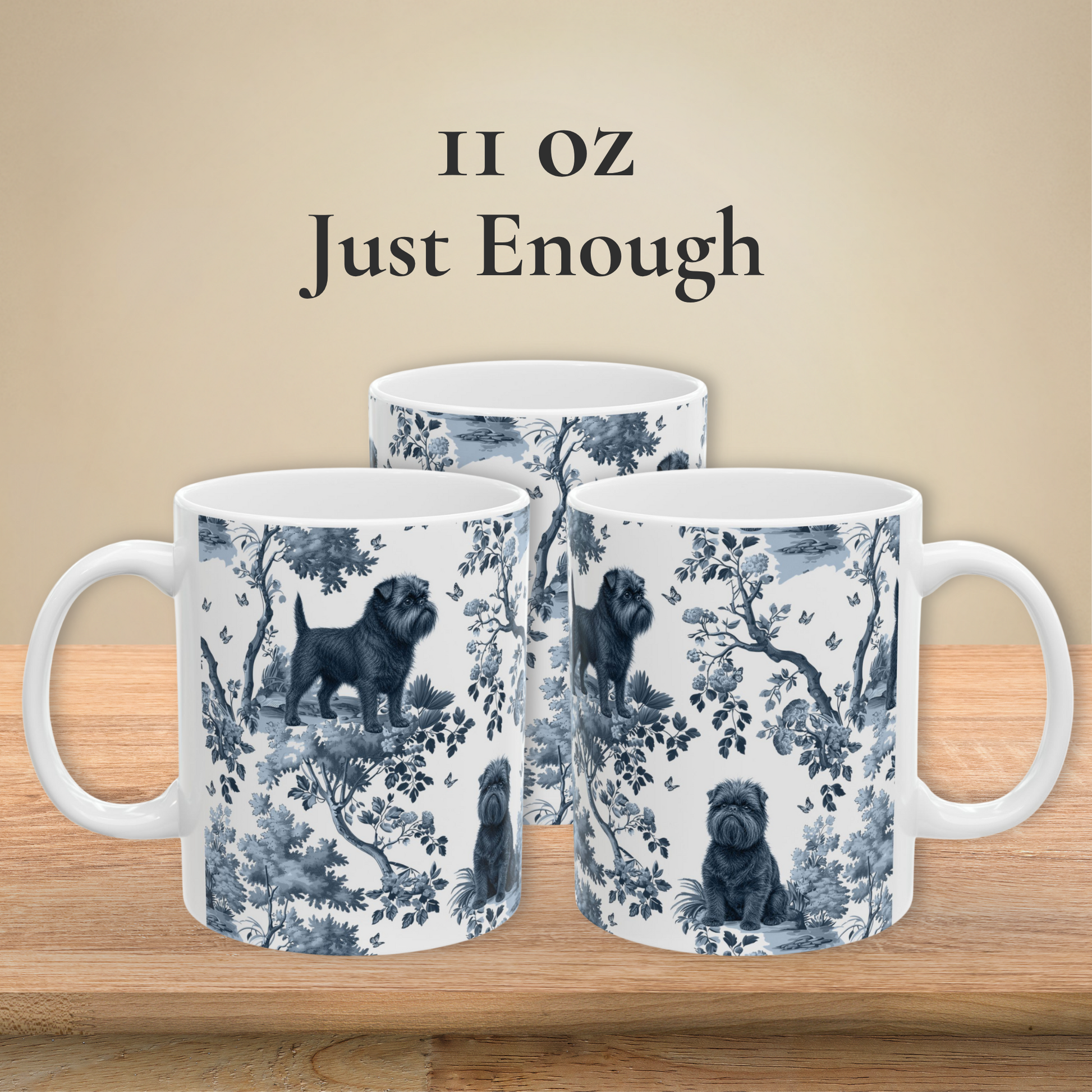 Affenpinscher blue toile coffee mug 11 oz with white handle front view