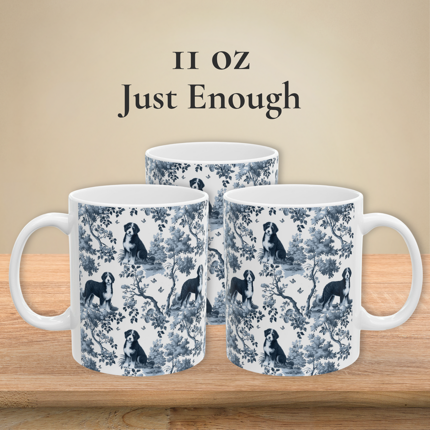 Bernedoodle  Mug - Blue Toile Pattern