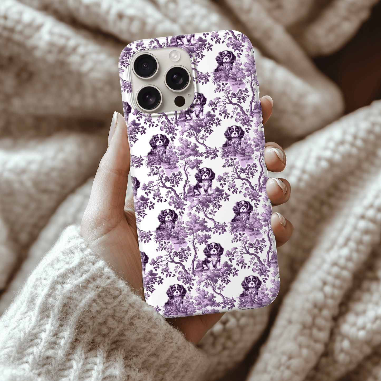 Cavalier King Charles Spaniel Phone Case - Purple Toile Pattern