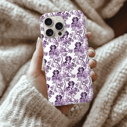 Cavalier King Charles Spaniel Phone Case - Purple Toile Pattern