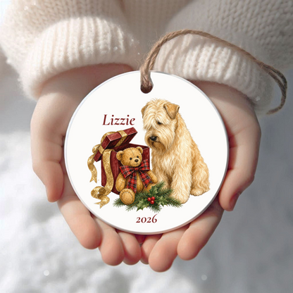 Personalized Wheaten Terrier Christmas ornament held in cupped hands