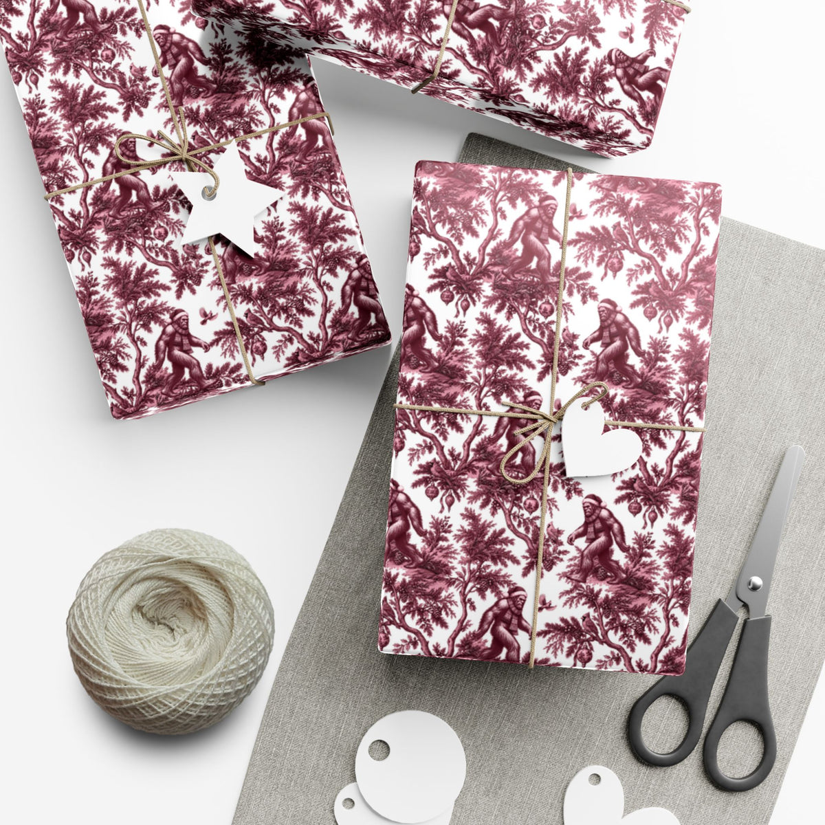 Bigfoot cranberry Christmas wrapping paper