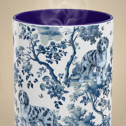 Aussiedoodle Garden Toile Deux 15 oz ceramic mug, front view