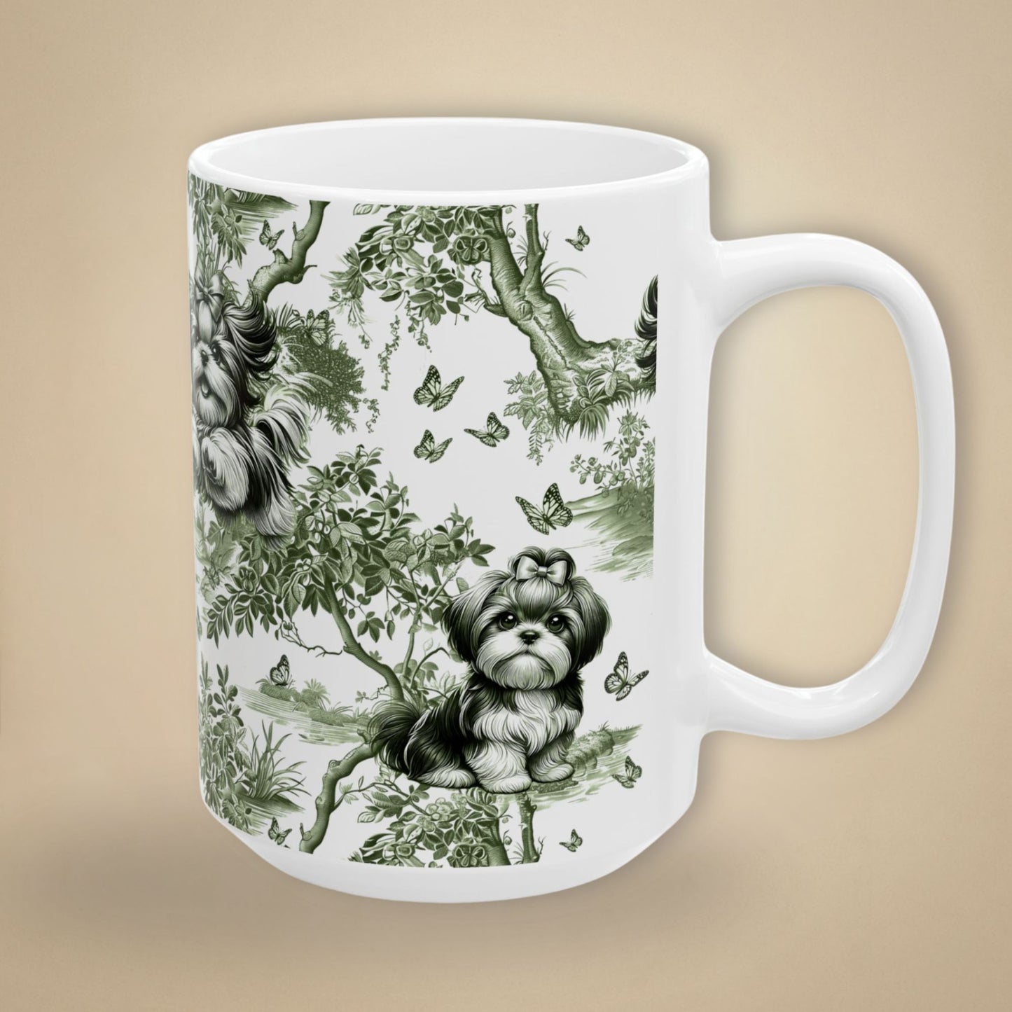 Shih Tzu Mug - Sage Green Toile Pattern
