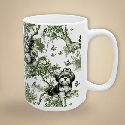 Shih Tzu Mug - Sage Green Toile Pattern