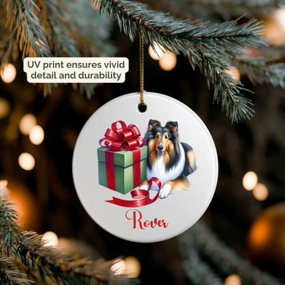 Rough Collie Ornament with Custom Name