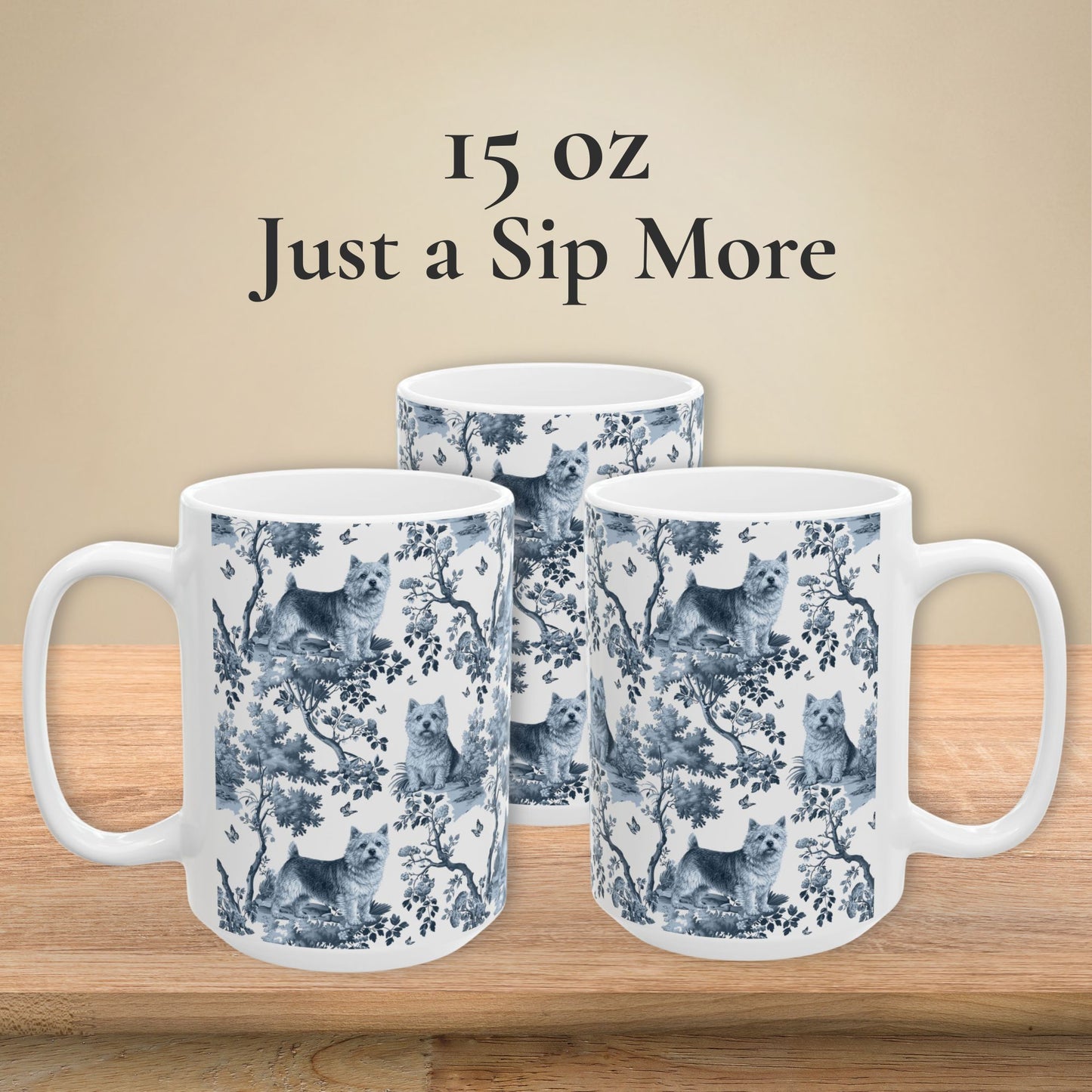 Norwich Terrier Mug - Blue Toile Pattern