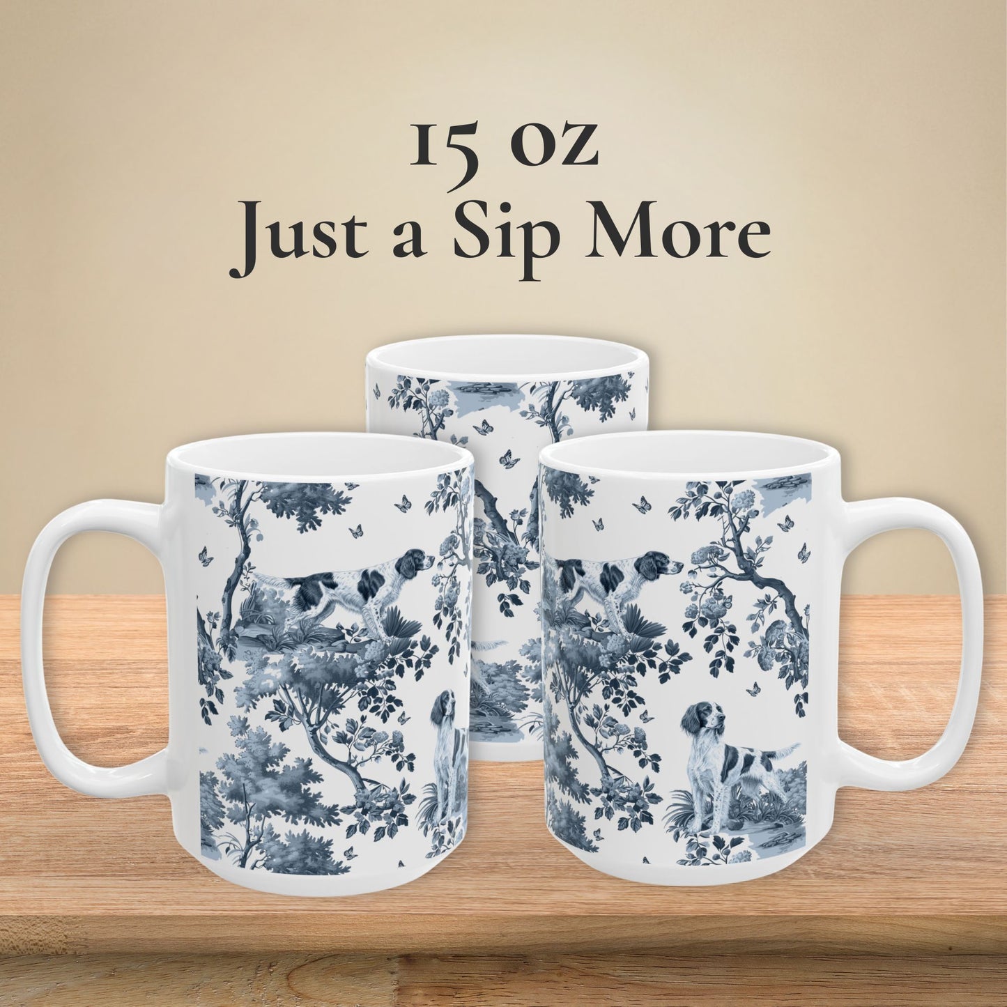 Irish Red and White Setter Mug - Blue Toile Pattern