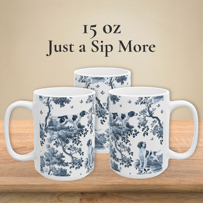 Irish Red and White Setter Mug - Blue Toile Pattern