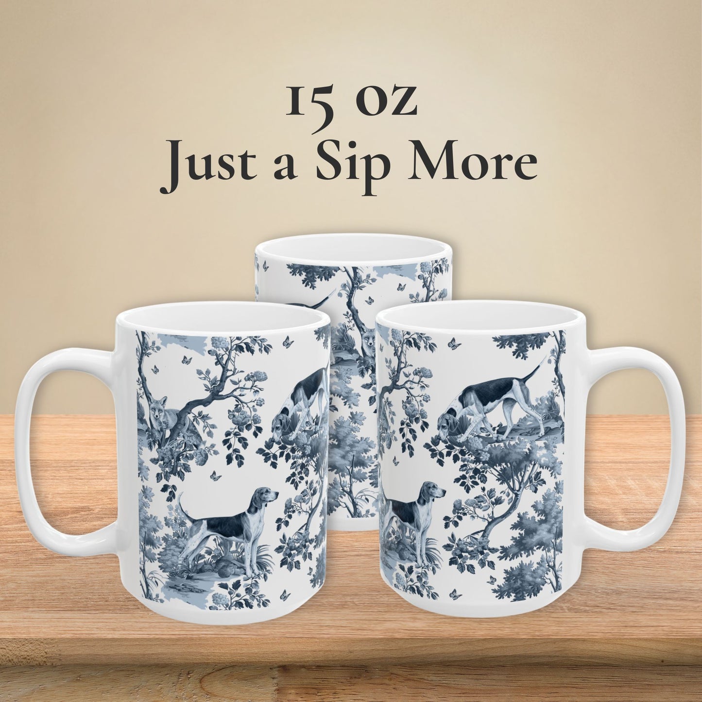 American Foxhound  Mug - Blue Toile Pattern