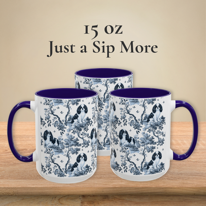 English Toy Spaniel blue toile coffee mugs in 11 oz and 15 oz sizes