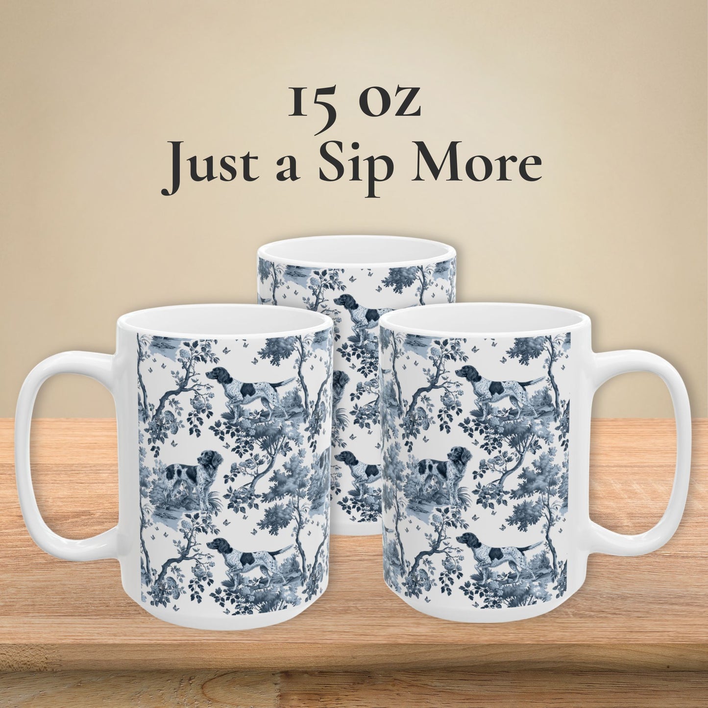 Small Munsterlander Mug - Blue Toile Pattern